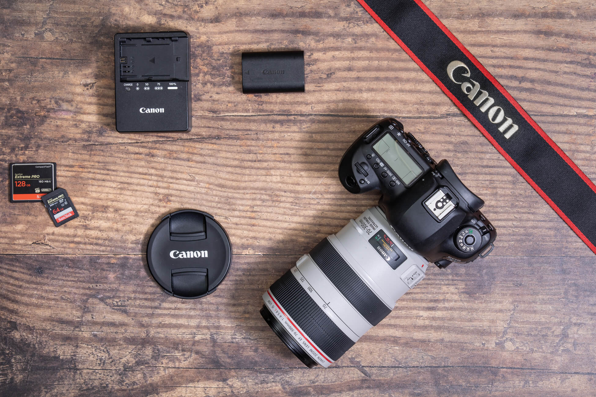 Flat lay of camera